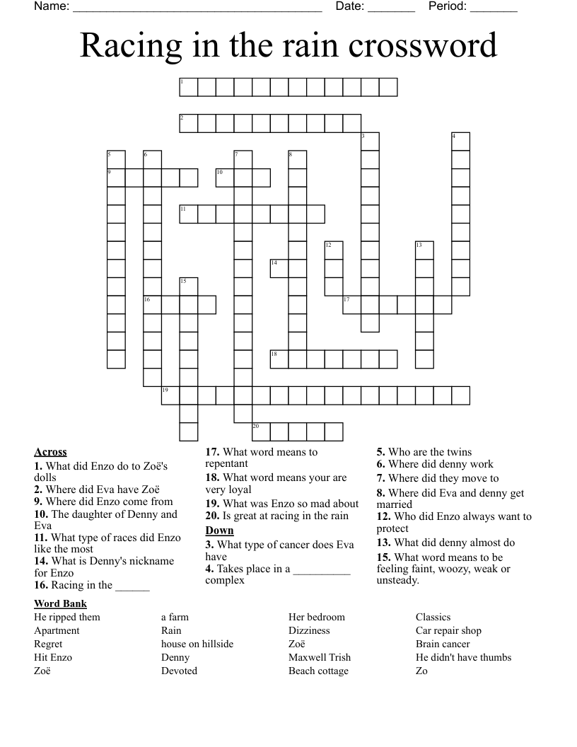 Racing in the rain crossword