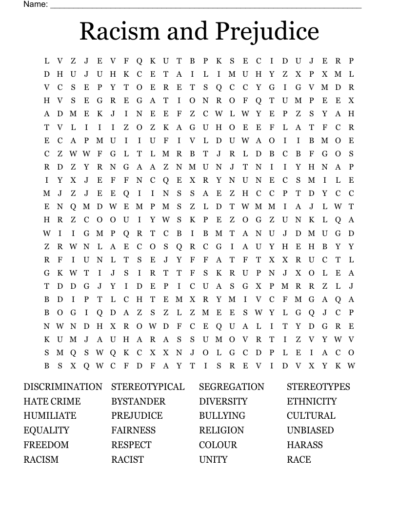 Racism and Prejudice Word Search