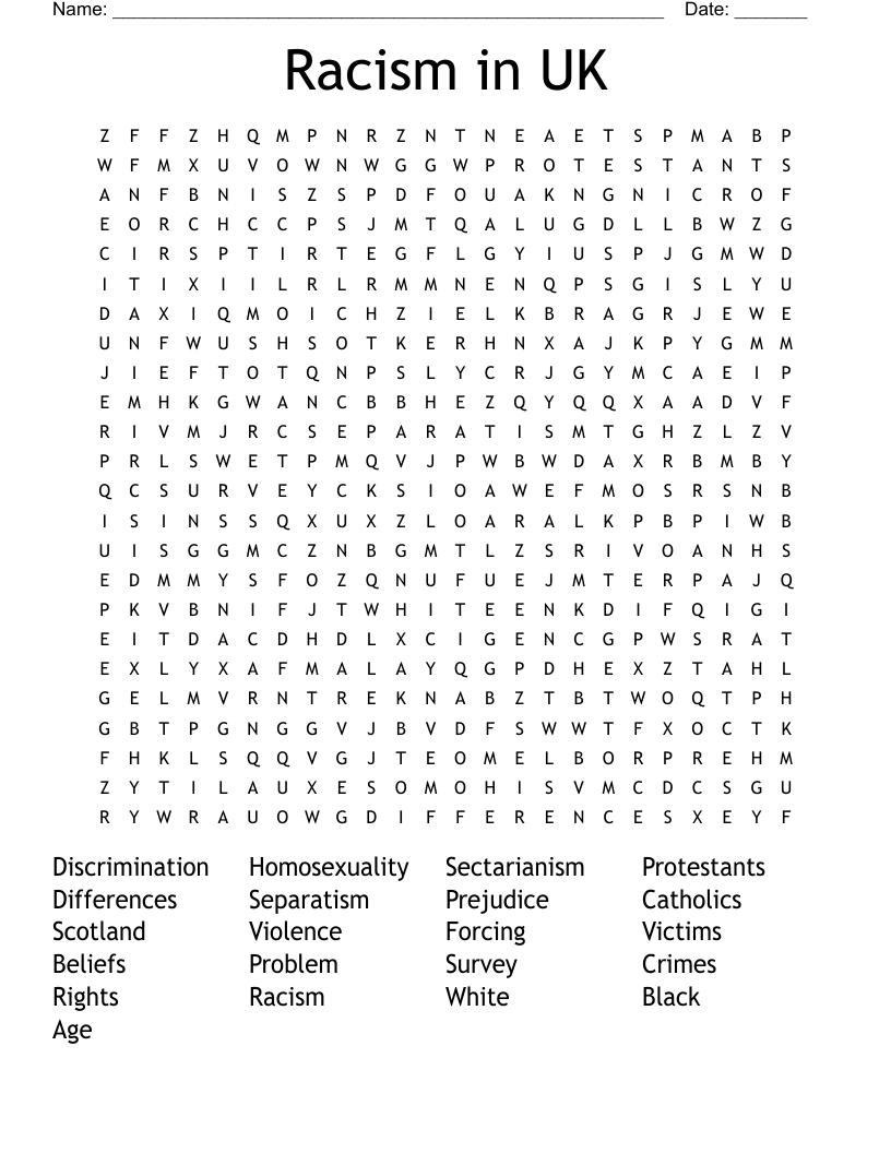 Racism in UK Word Search