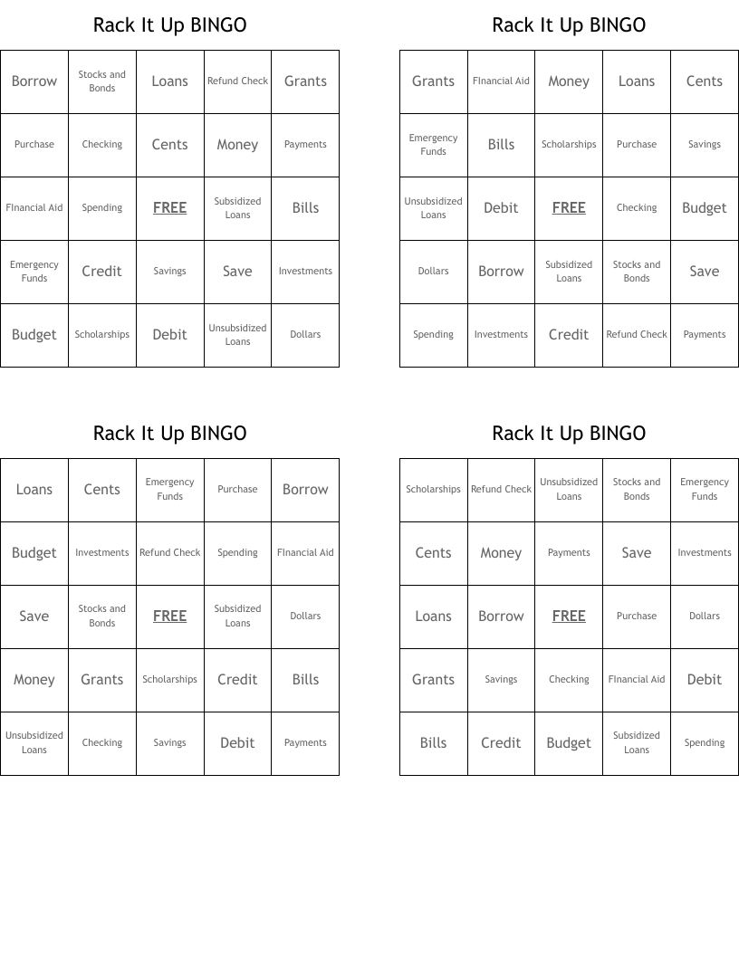 Rack It Up BINGO