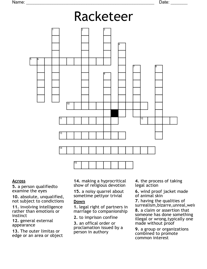 Racketeer Crossword