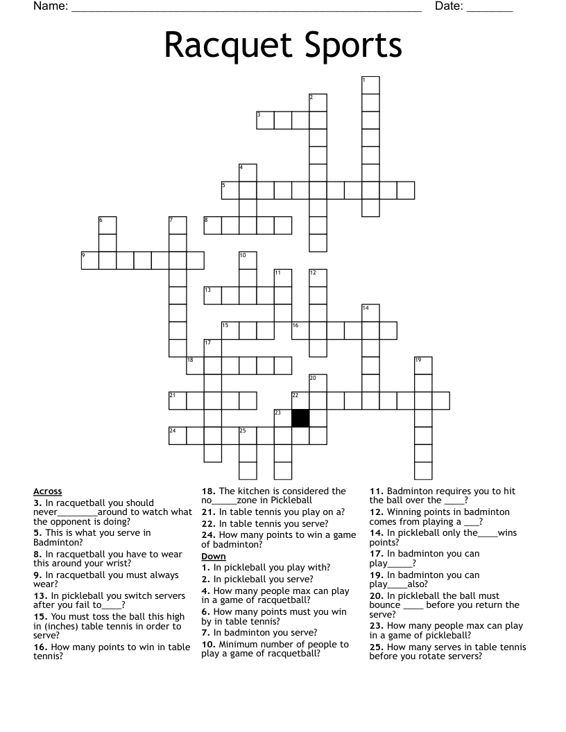 Racquet Sports Crossword
