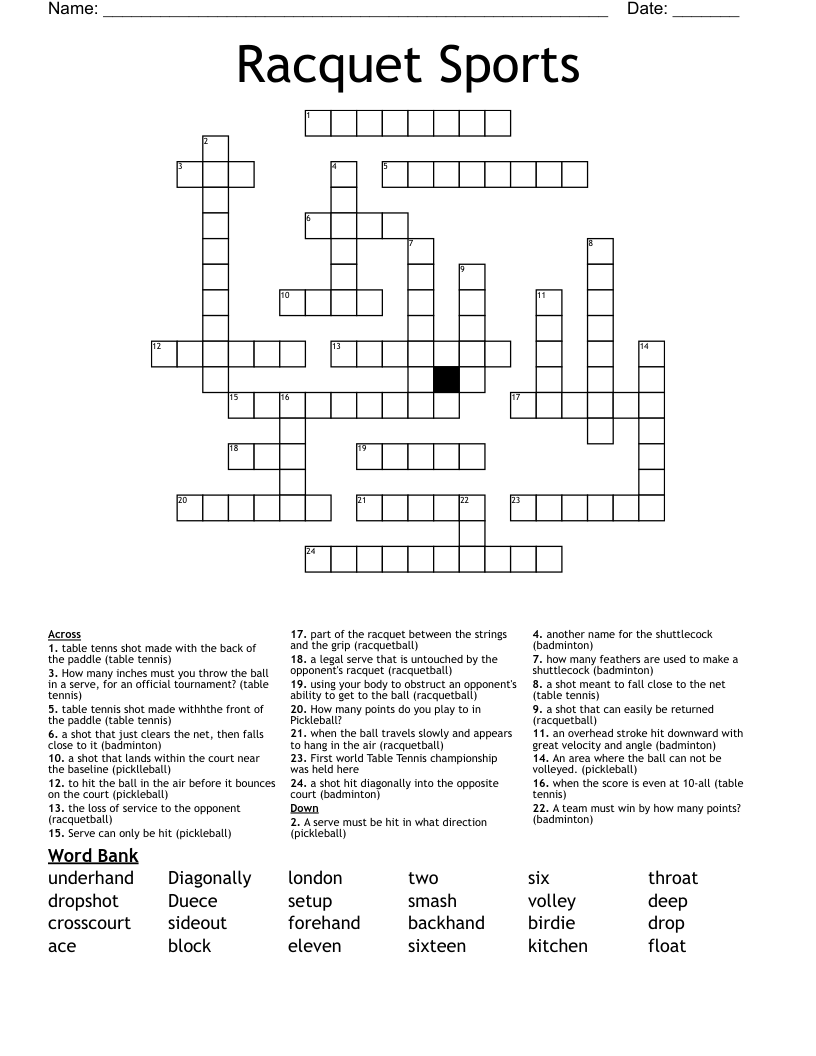 Racquet Sports Crossword