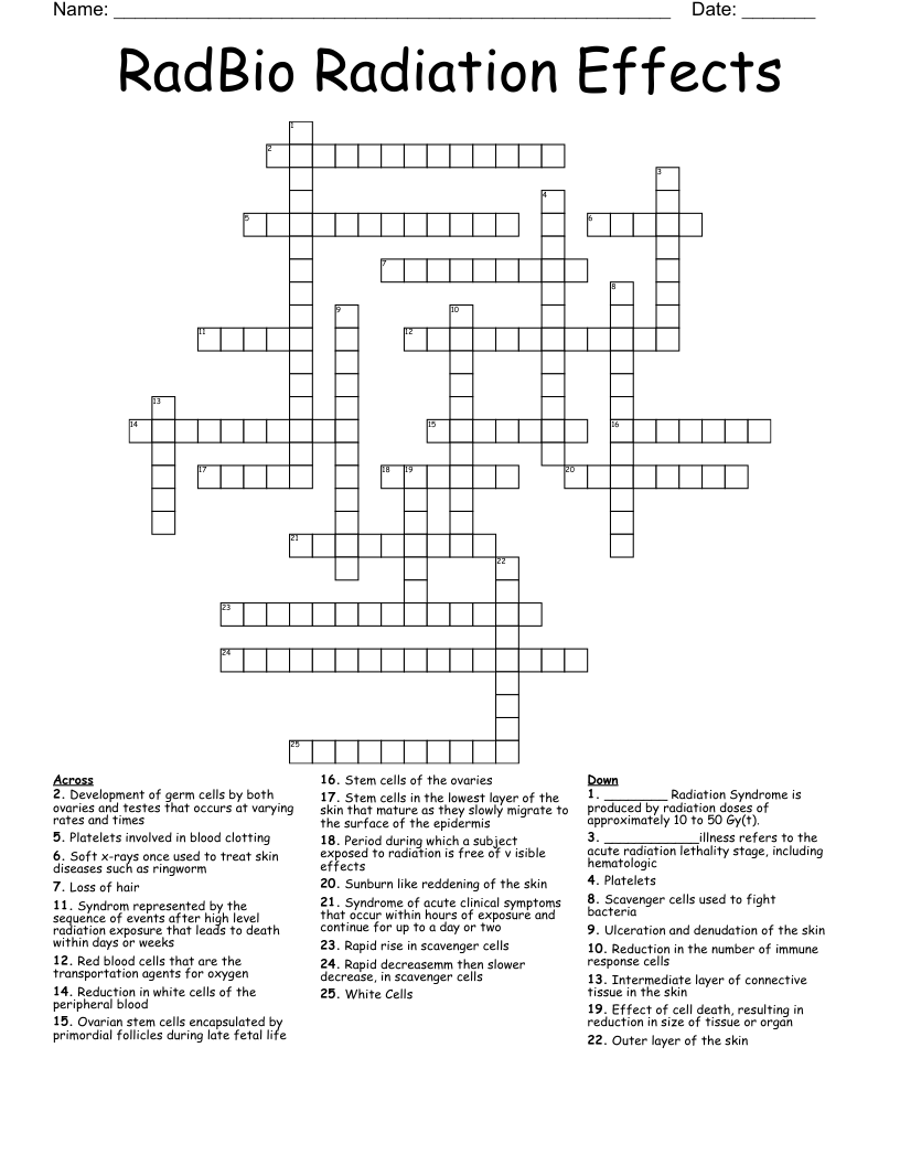 RadBio Radiation Effects Crossword
