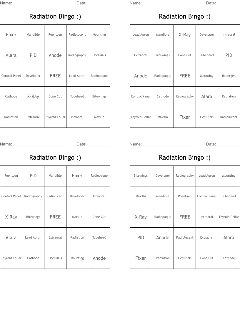 Radiation Bingo :)