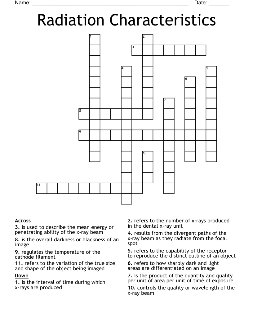 Radiation Characteristics Crossword