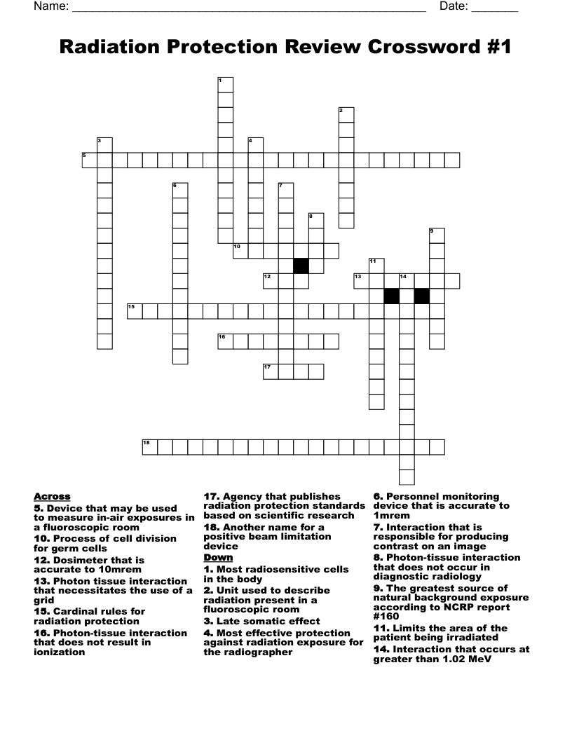 Radiation Protection Review Crossword #1