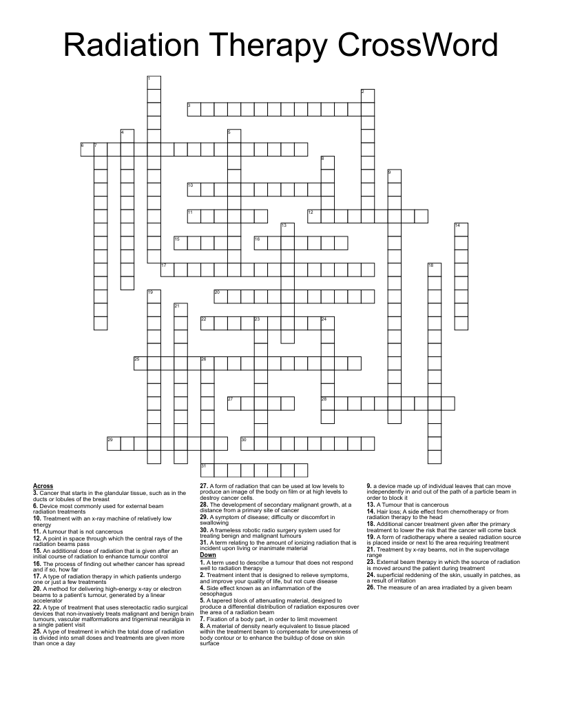 Radiation Therapy CrossWord 