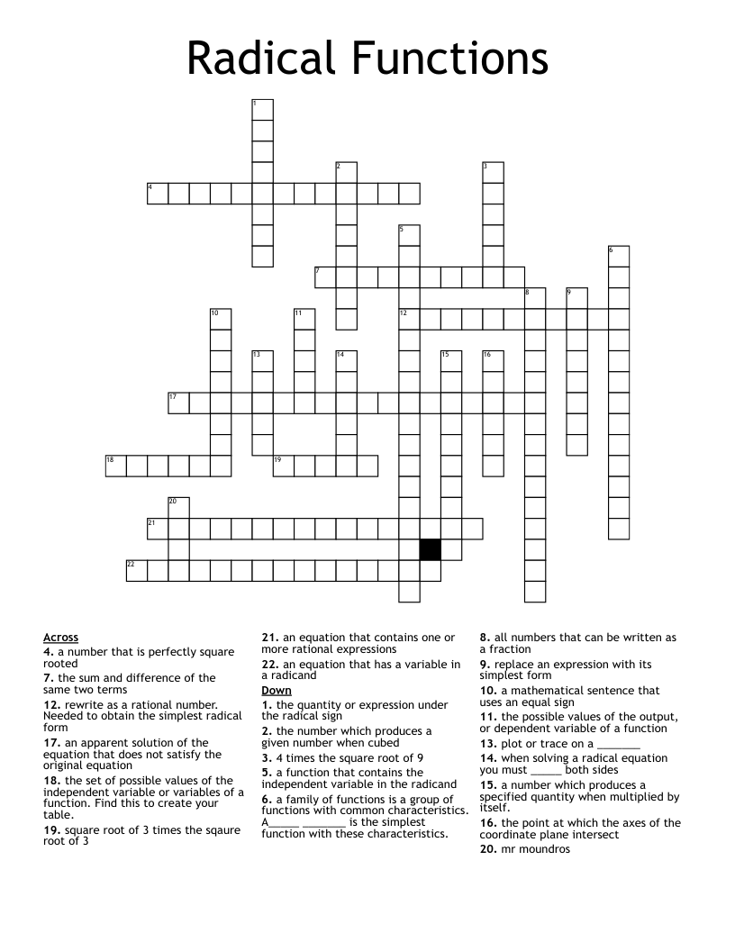Radical Functions Crossword