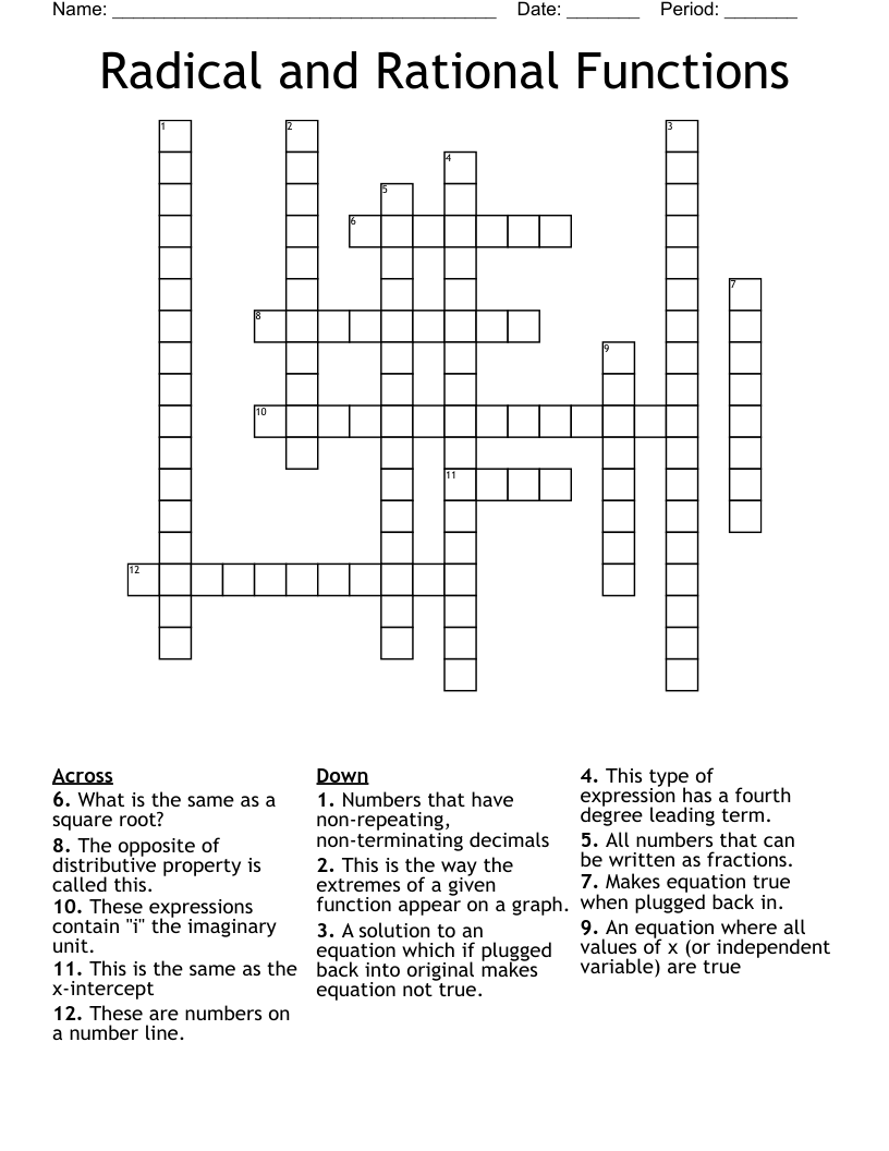 Radical  and Rational Functions Crossword