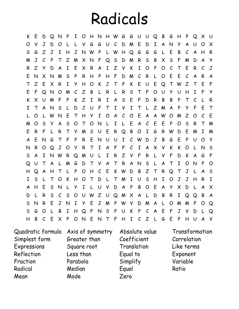 Radicals Word Search