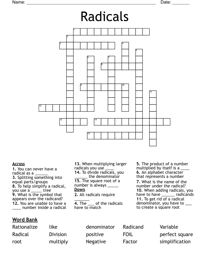 Radicals Crossword