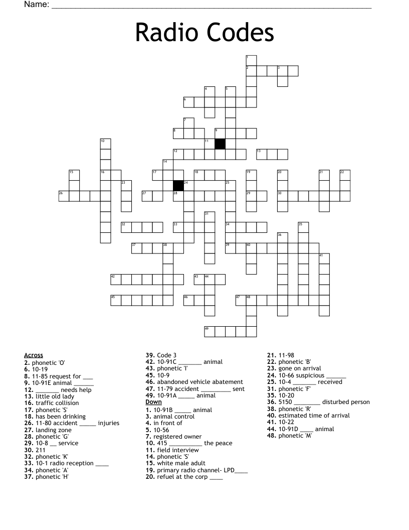 Radio Codes Crossword