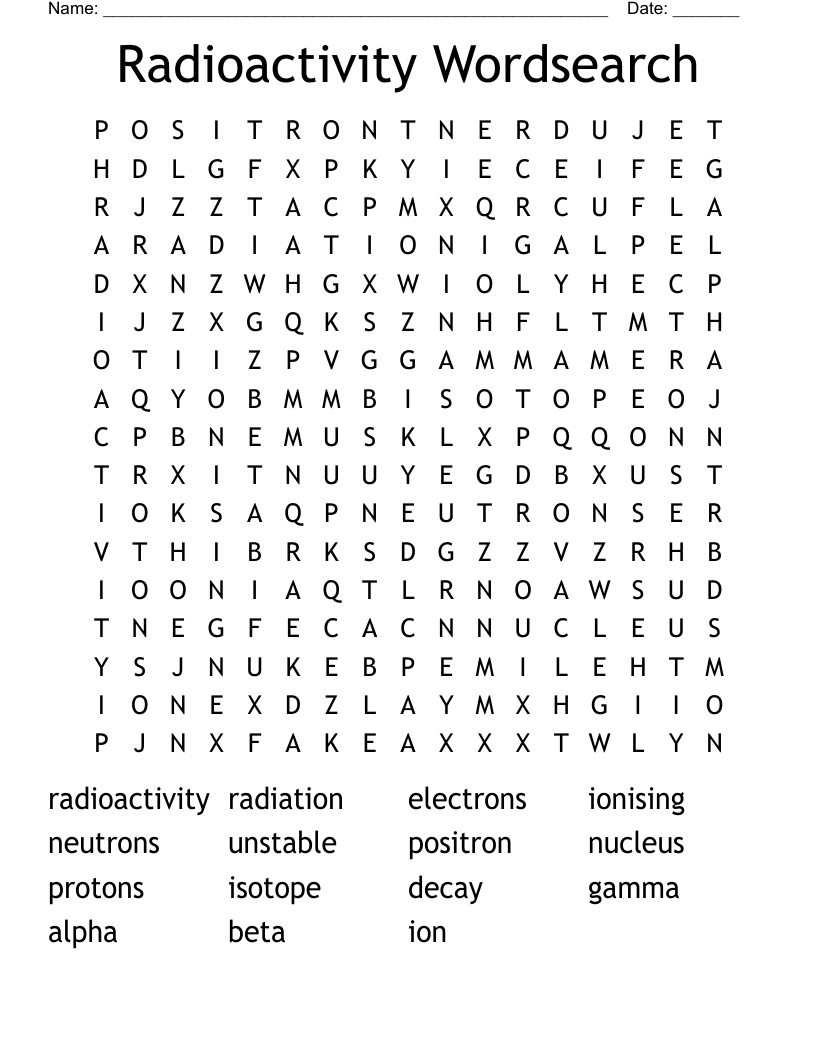 Radioactivity Wordsearch