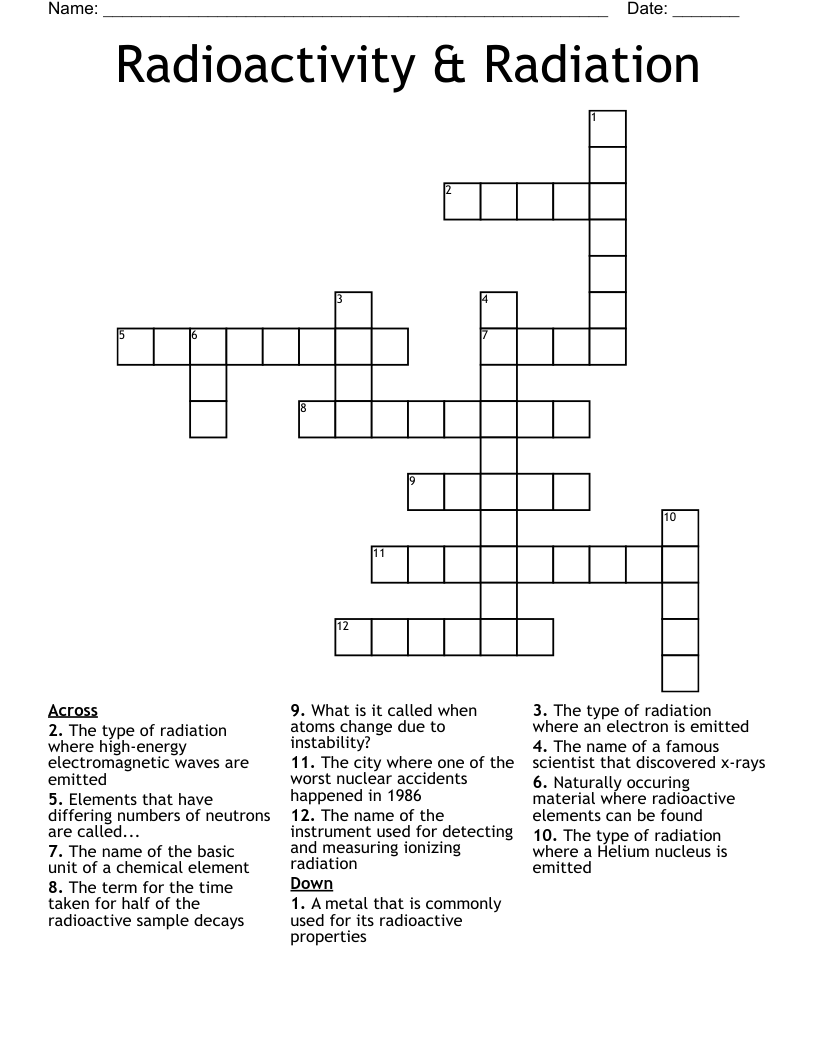 Radioactivity & Radiation Crossword
