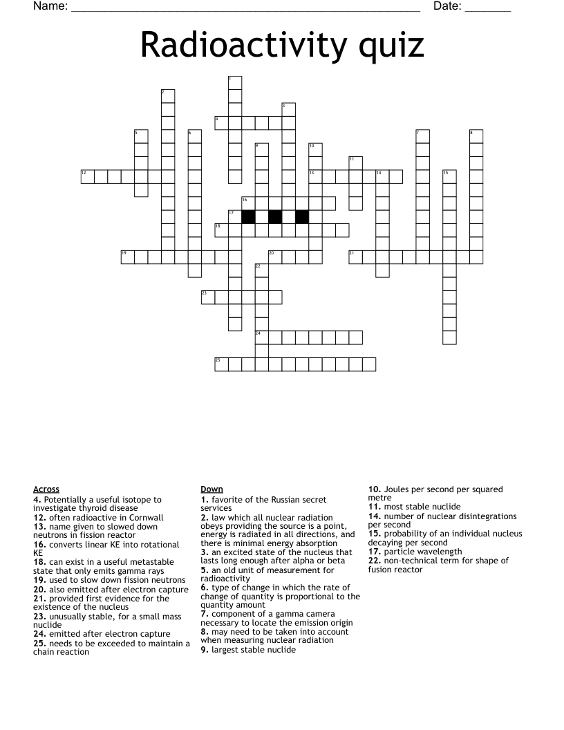 Radioactivity quiz Crossword