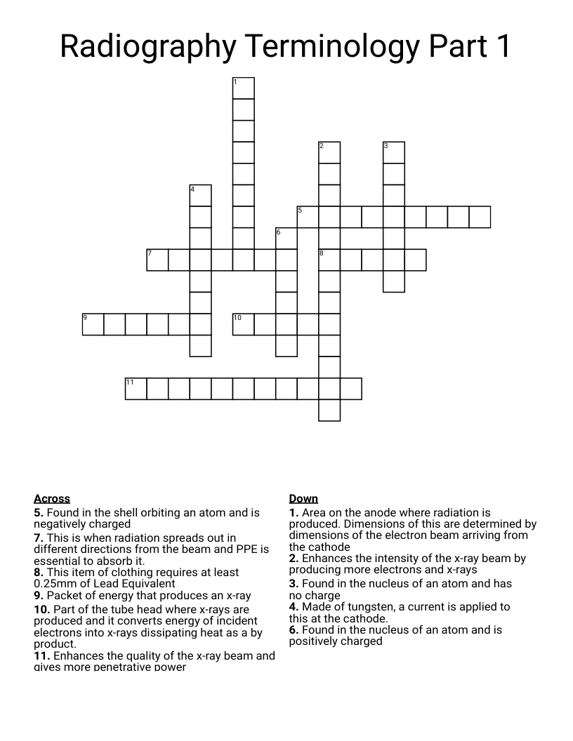 Radiography Terminology Part 1 Crossword