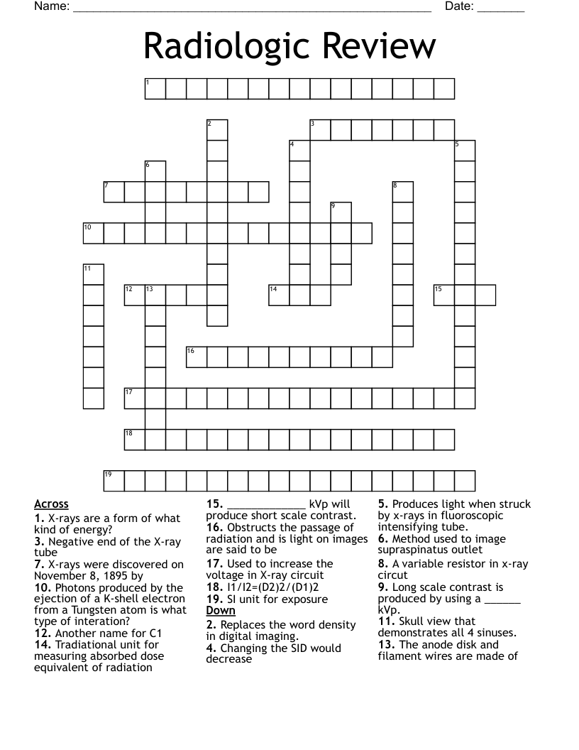 Radiologic Review Crossword