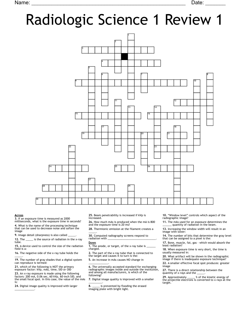 Radiologic Science 1 Review 1 Crossword