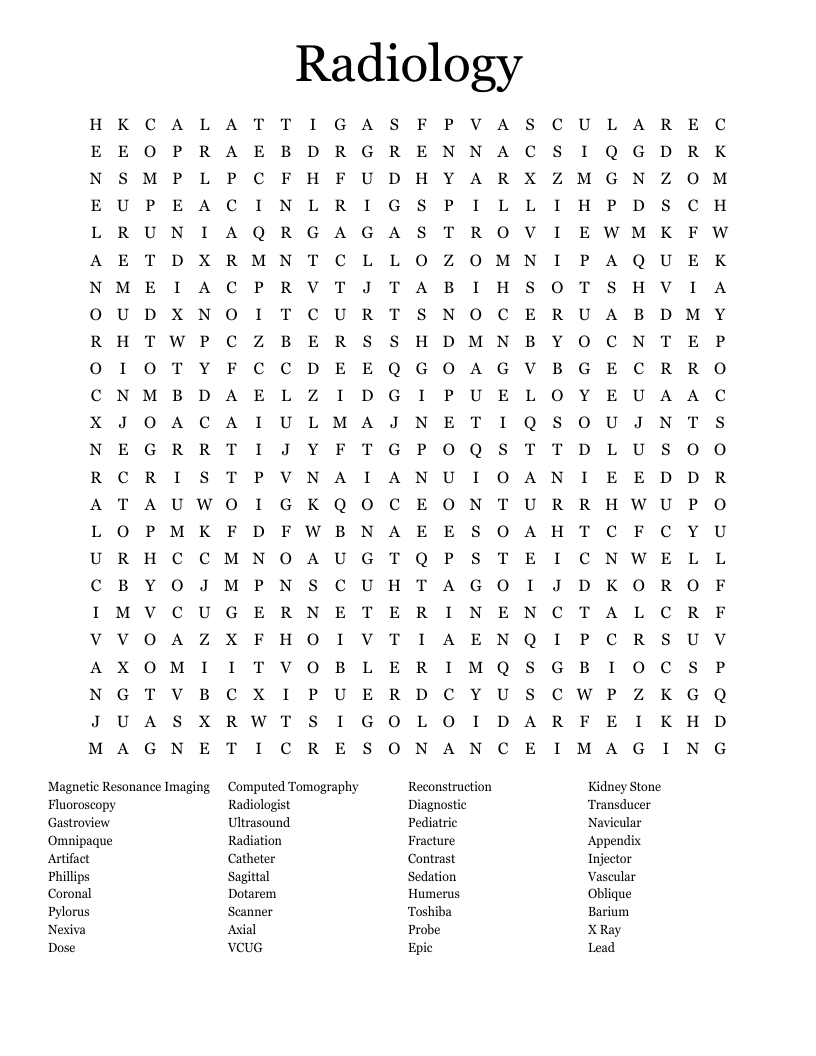 Radiology Word Search