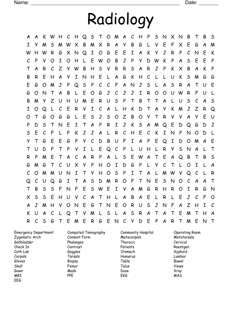 Radiology Word Search