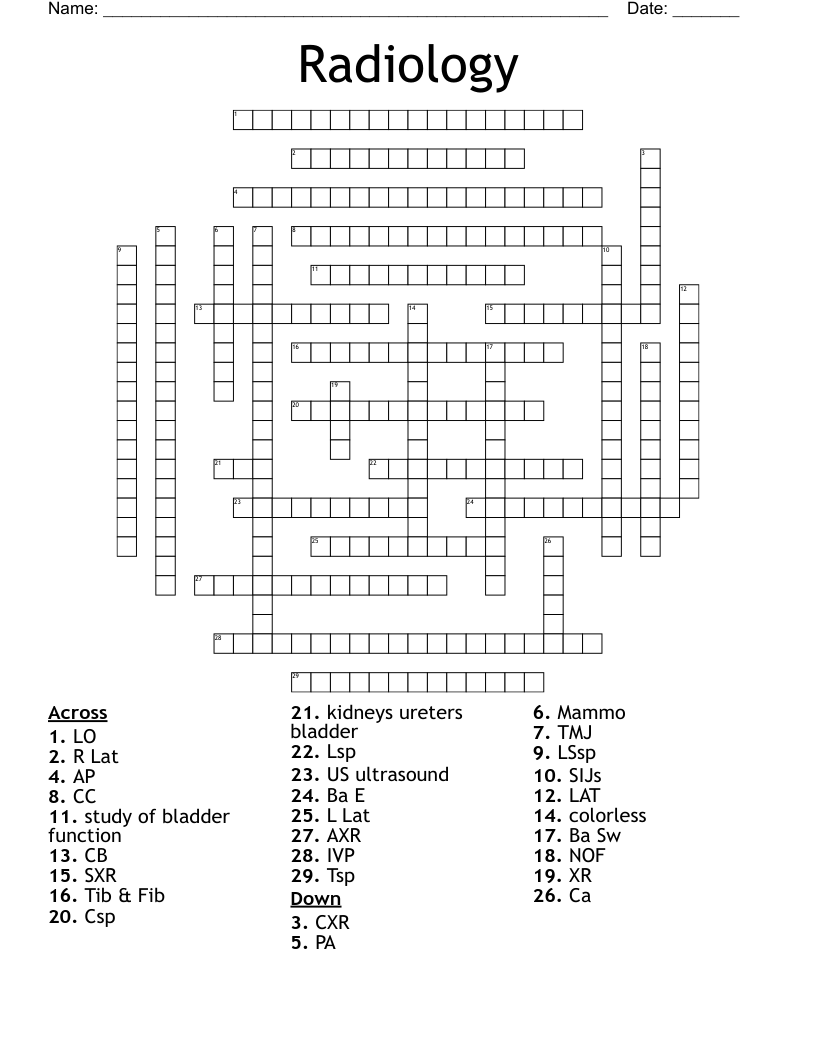 Radiology Crossword