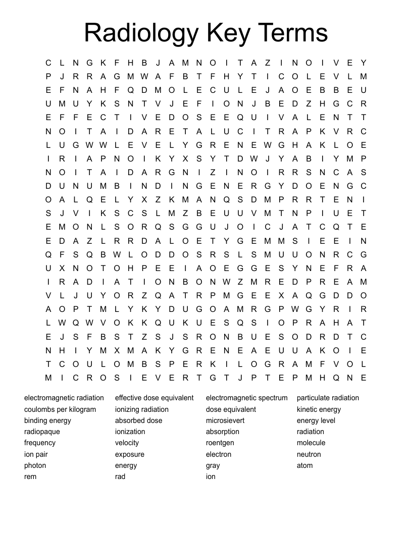 Radiology Key Terms Word Search