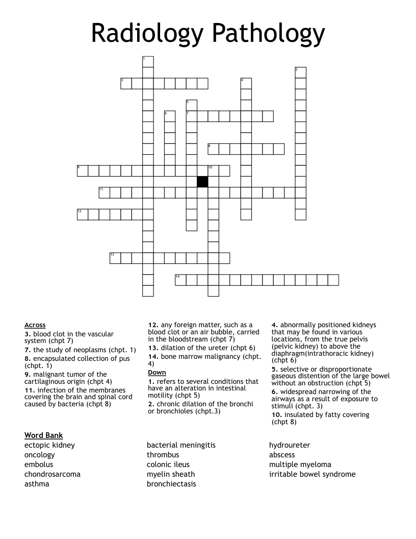 Radiology Pathology Crossword