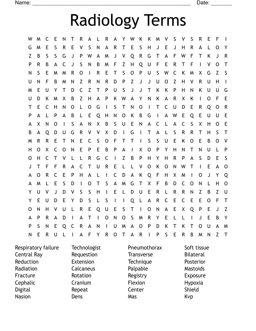 Radiology Terms Word Search