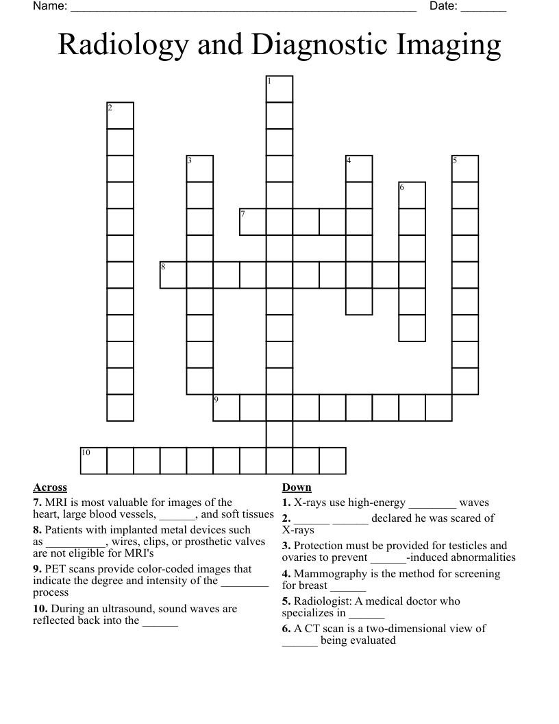 Radiology and Diagnostic Imaging Crossword