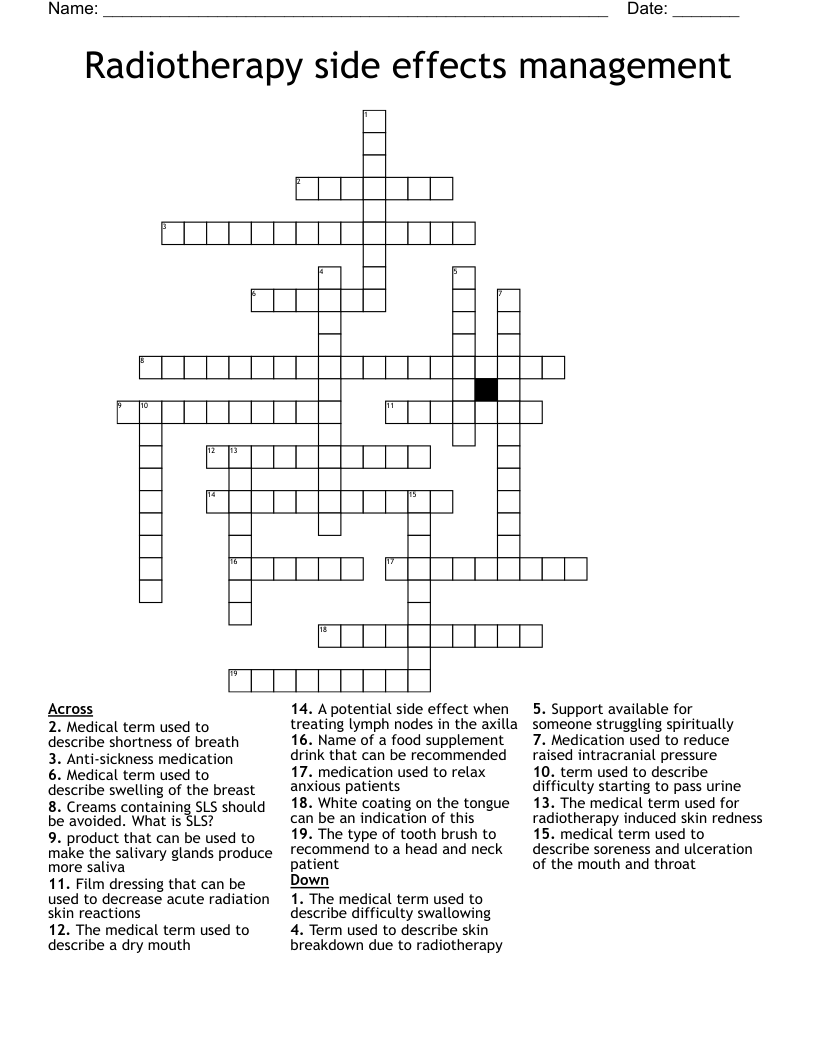 Radiotherapy side effects management Crossword