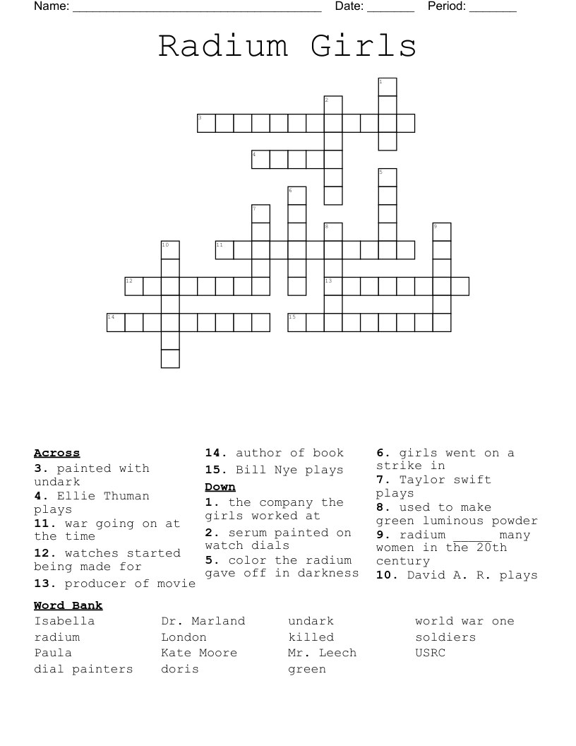 Radium Girls Crossword