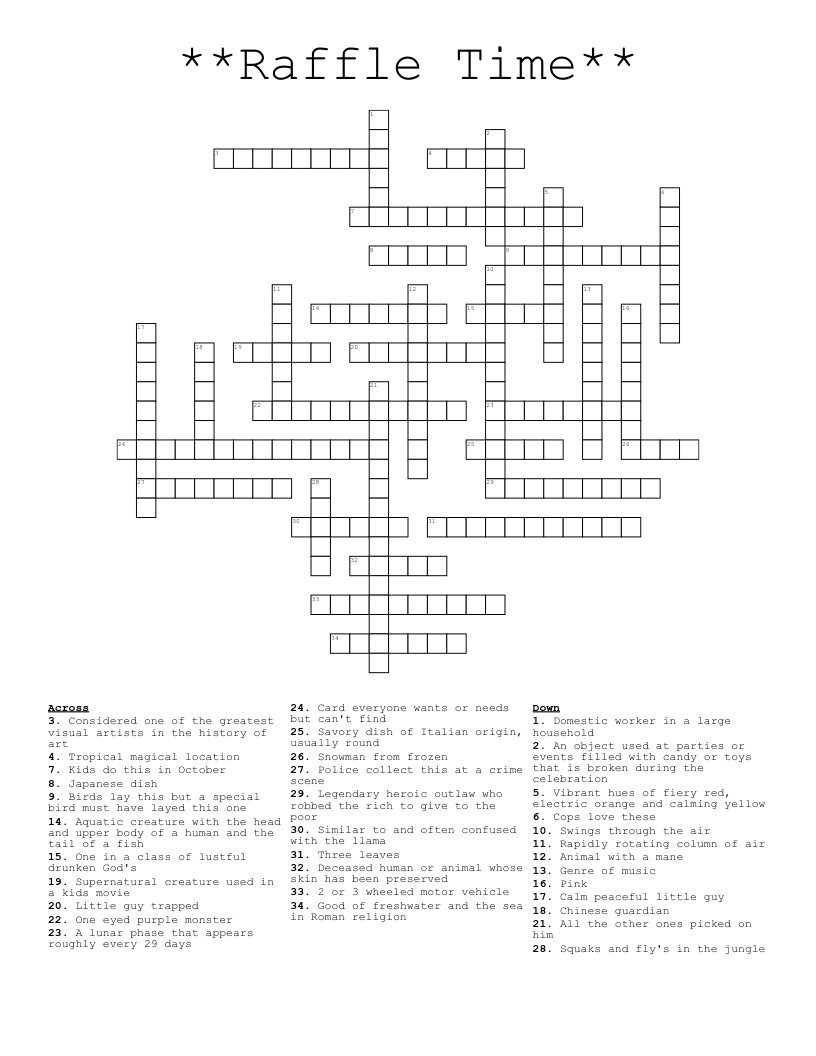 **Raffle Time** Crossword