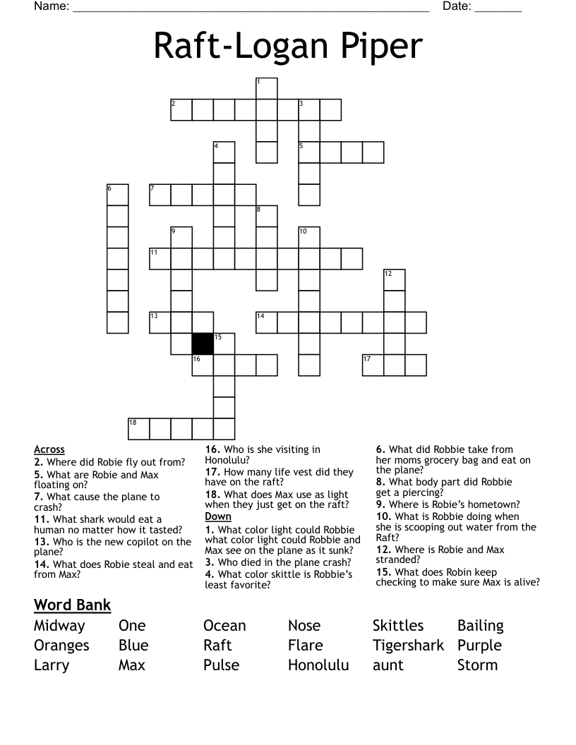 Raft-Logan Piper Crossword