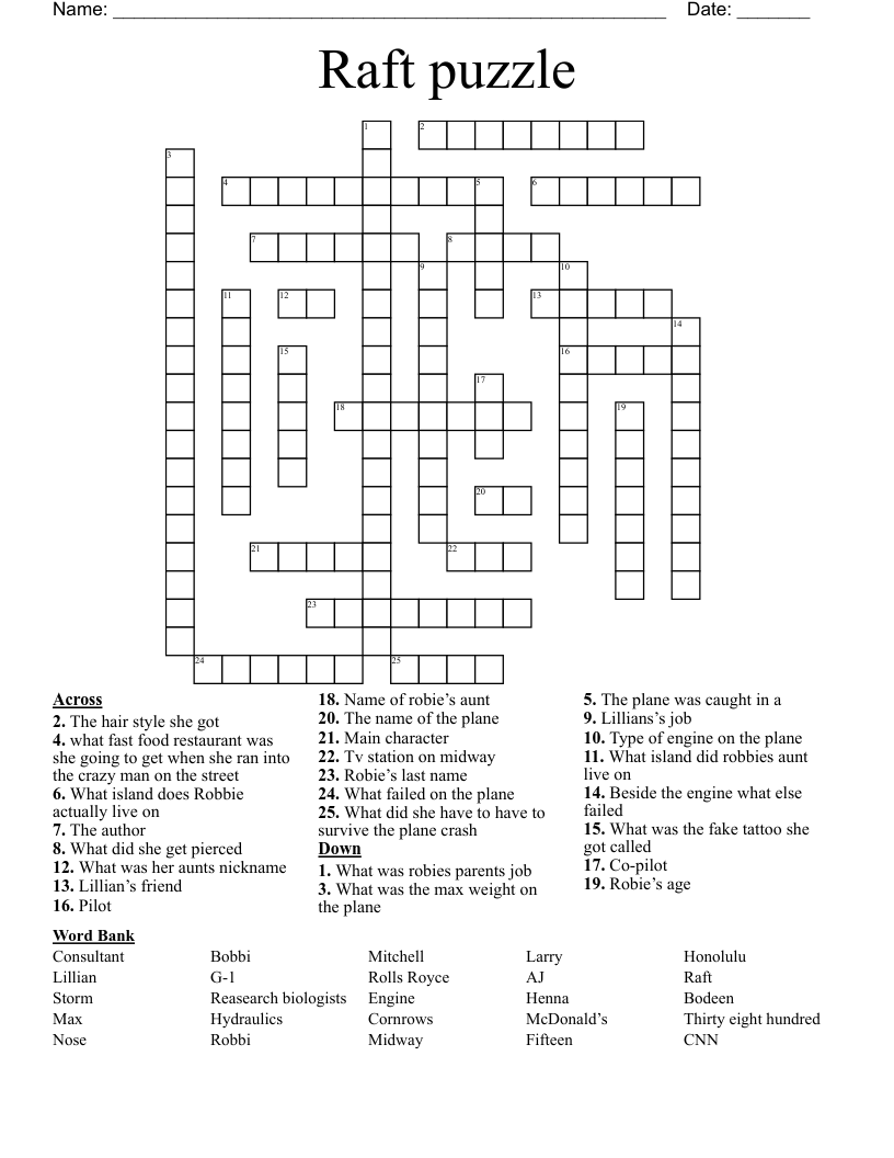 Raft puzzle Crossword