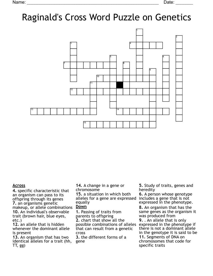 Raginald's Cross Word Puzzle on Genetics