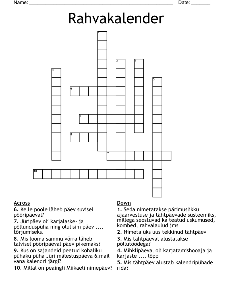 Rahvakalender Crossword