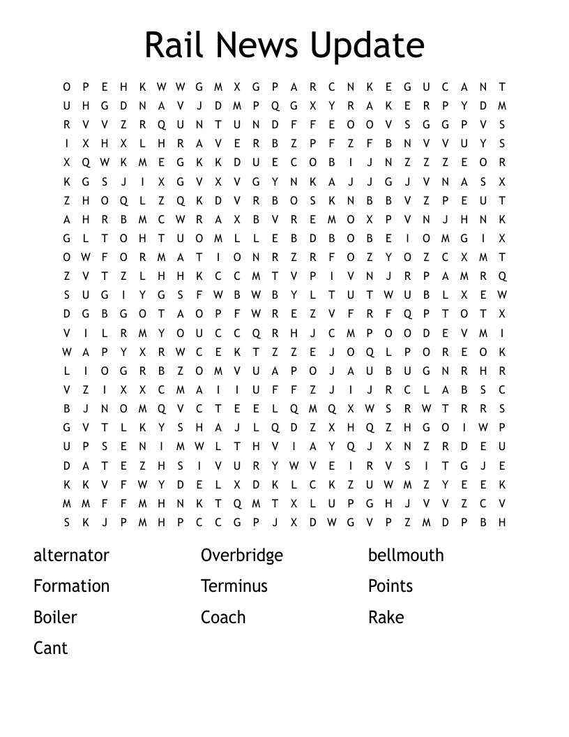 Rail News Update Word Search