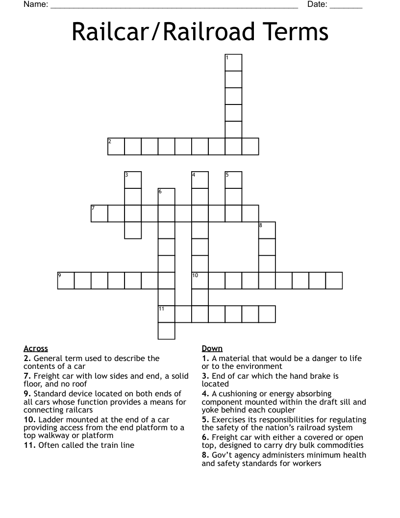 Railcar/Railroad Terms Crossword