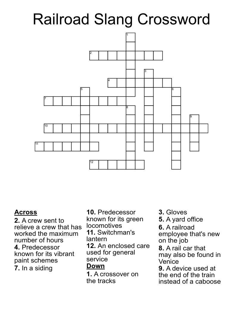 Railroad Slang Crossword