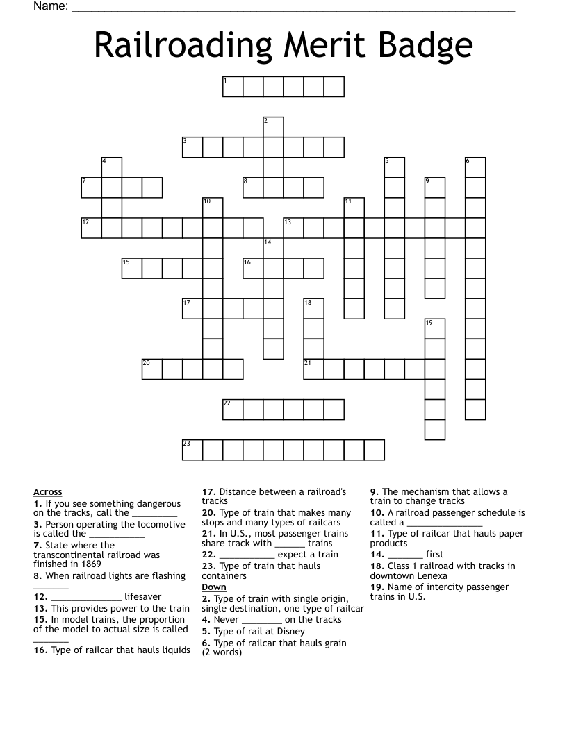 Railroading Merit Badge Crossword