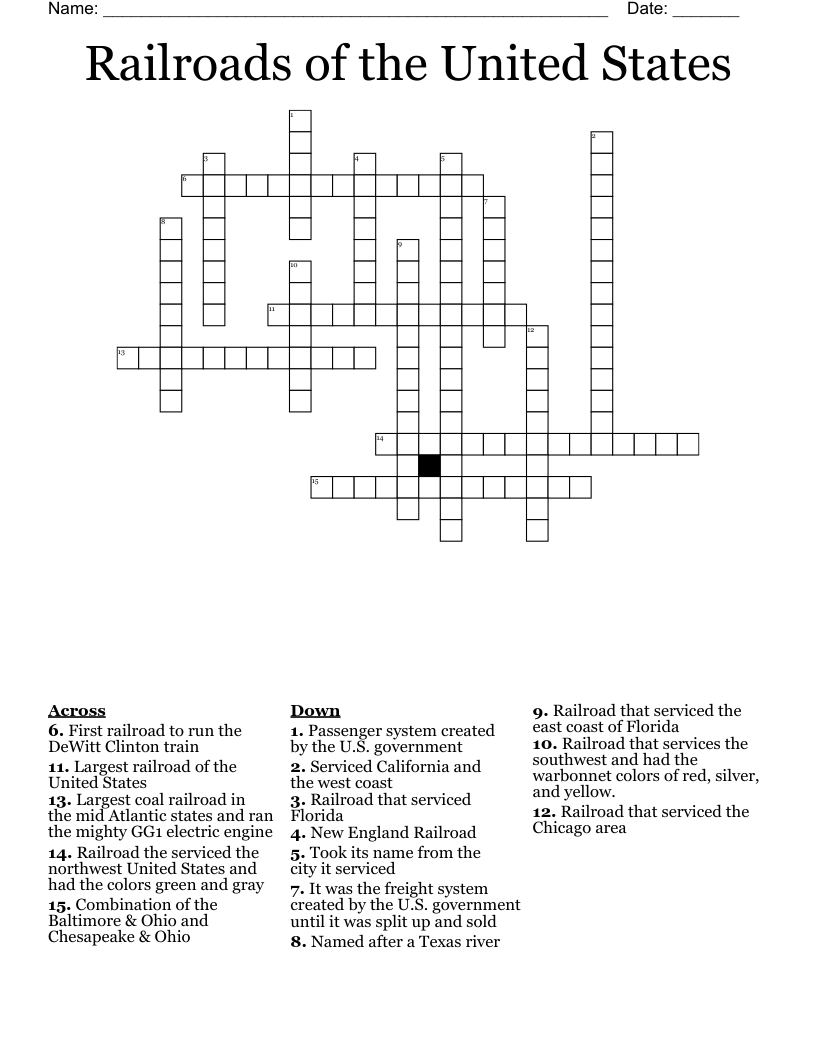 Railroads of the United States Crossword