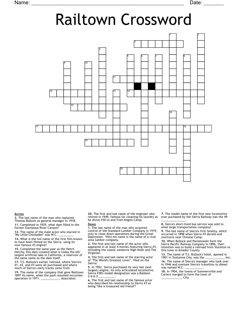 Railtown Crossword
