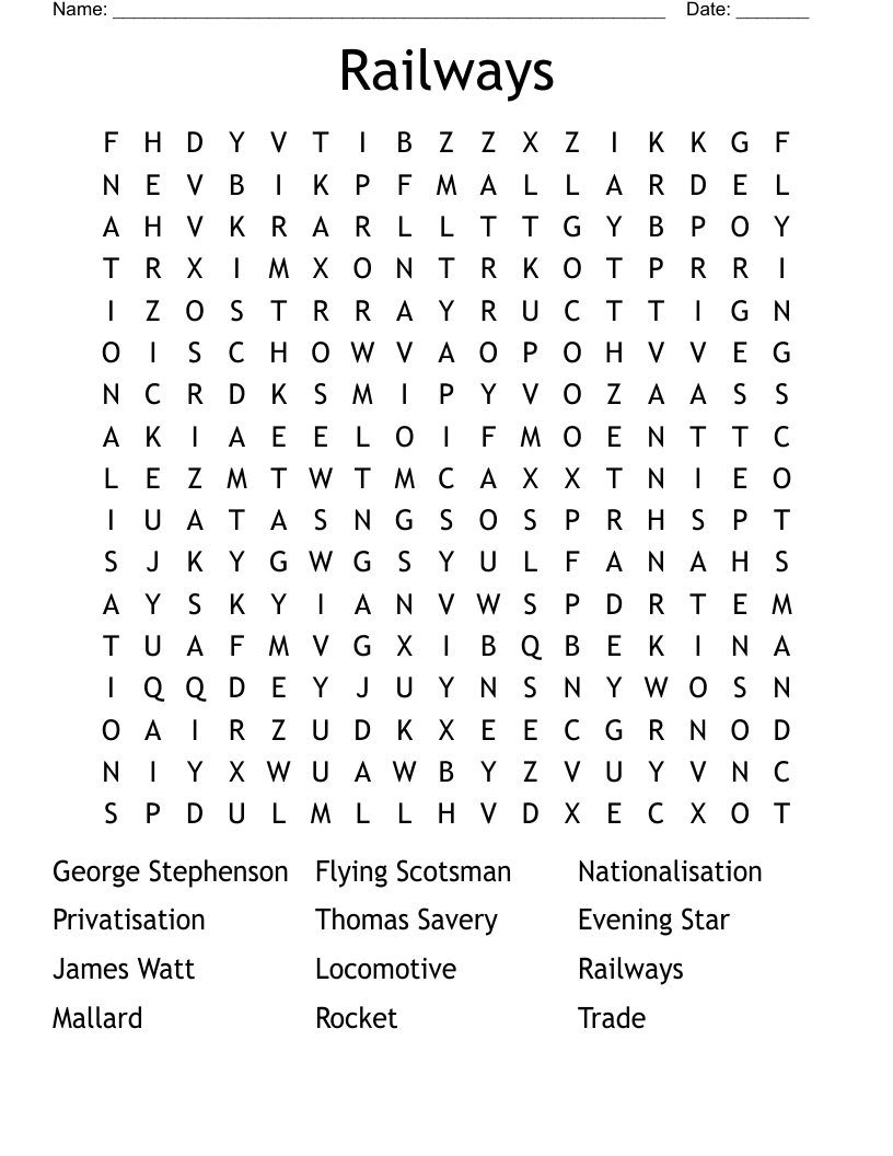 Railways Word Search