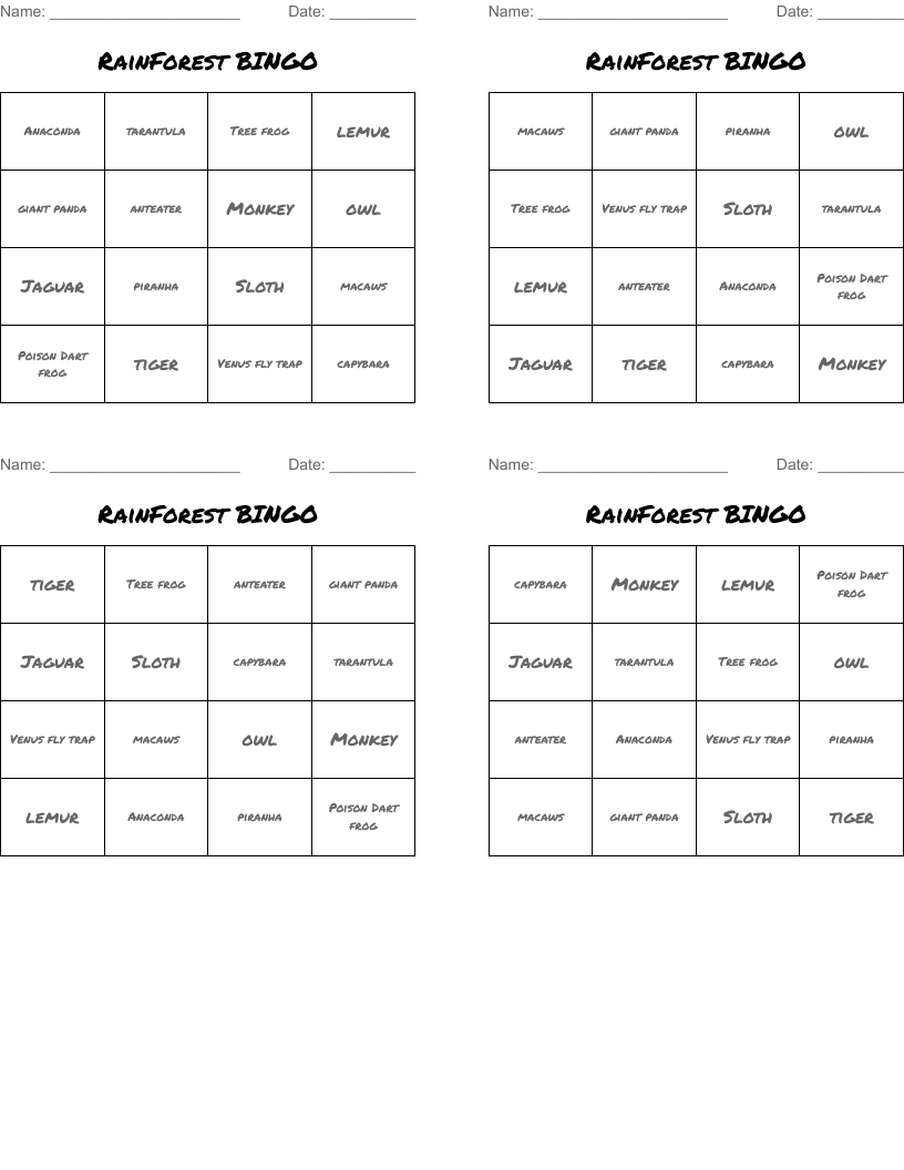 RainForest BINGO