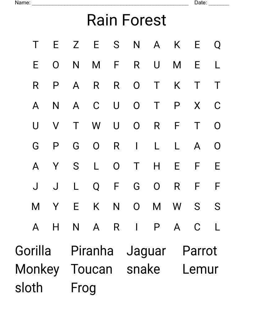 Rain Forest Word Search