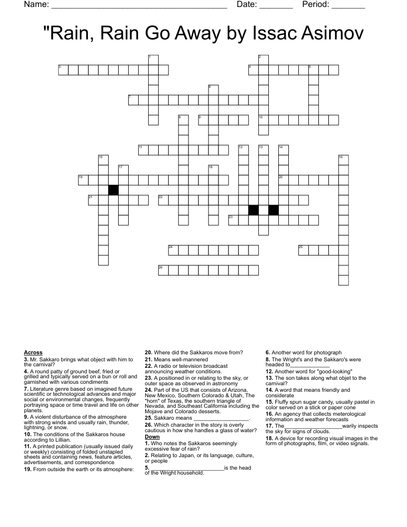 "Rain, Rain Go Away by Issac Asimov Crossword