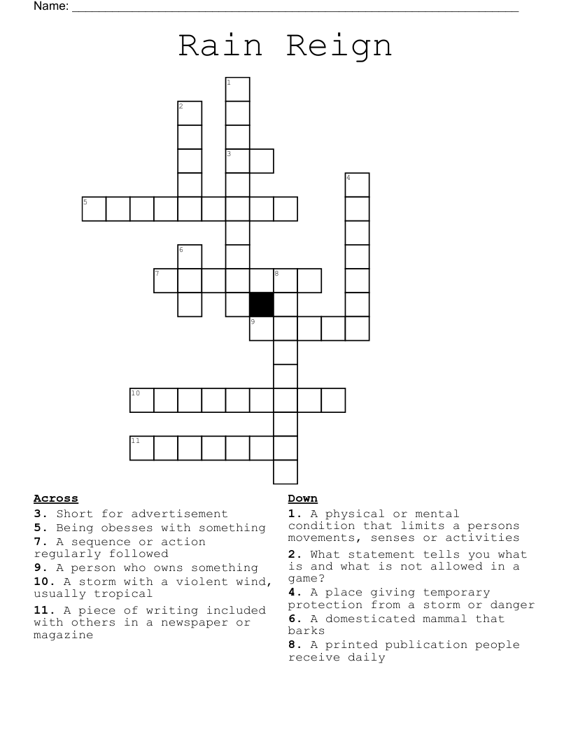 Rain Reign Crossword
