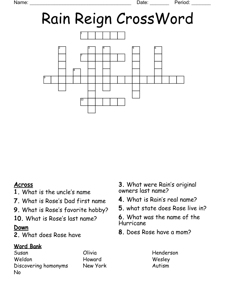 Rain Reign CrossWord