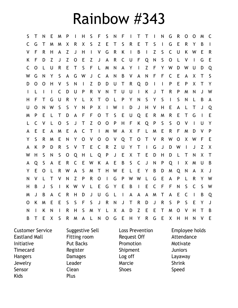 Rainbow #343 Word Search